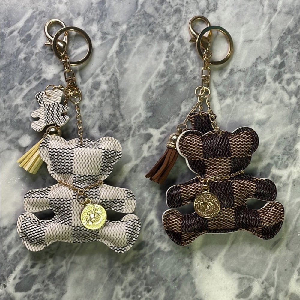 New Damier Azur Ebene Bear Keychain